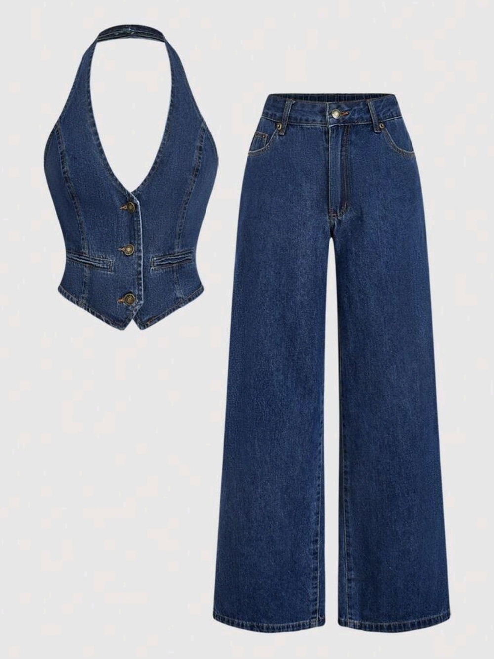 Dark Blue Denim Wide-Leg Jeans - Medium